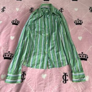 American Eagle Outfitters Green Striped Women's Shirt